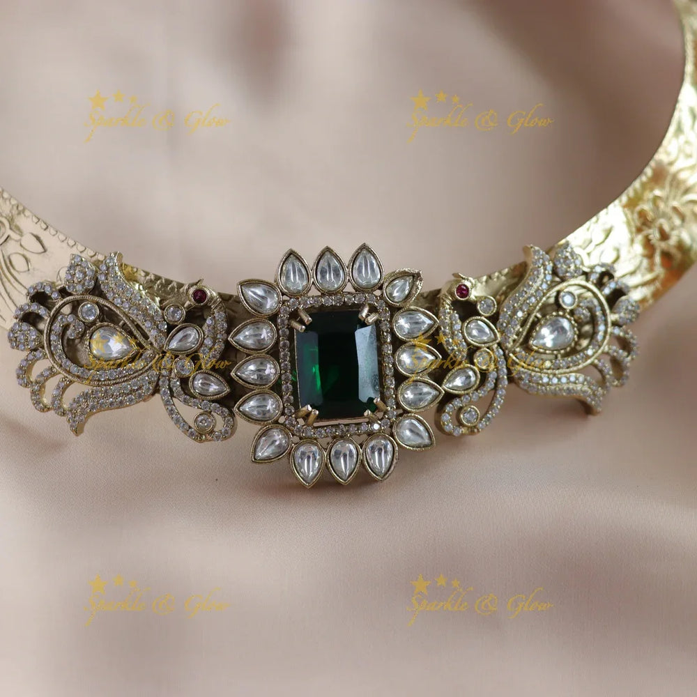Beautiful Floral Peacock design victorian AD hasli choker with emerald - Sparkle and Glow