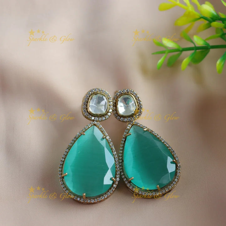 Statement Peacock design stone victorian AD hasli choker with sea blue stone - Sparkle and Glow