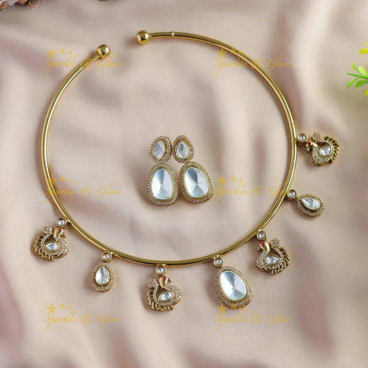Stunning Peacock design and oval stone victorian AD hasli choker - Sparkle and Glow