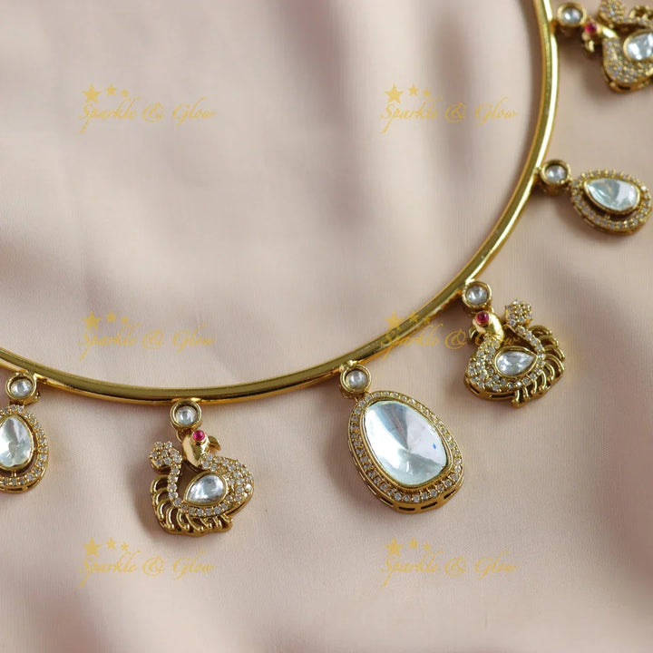 Stunning Peacock design and oval stone victorian AD hasli choker - Sparkle and Glow