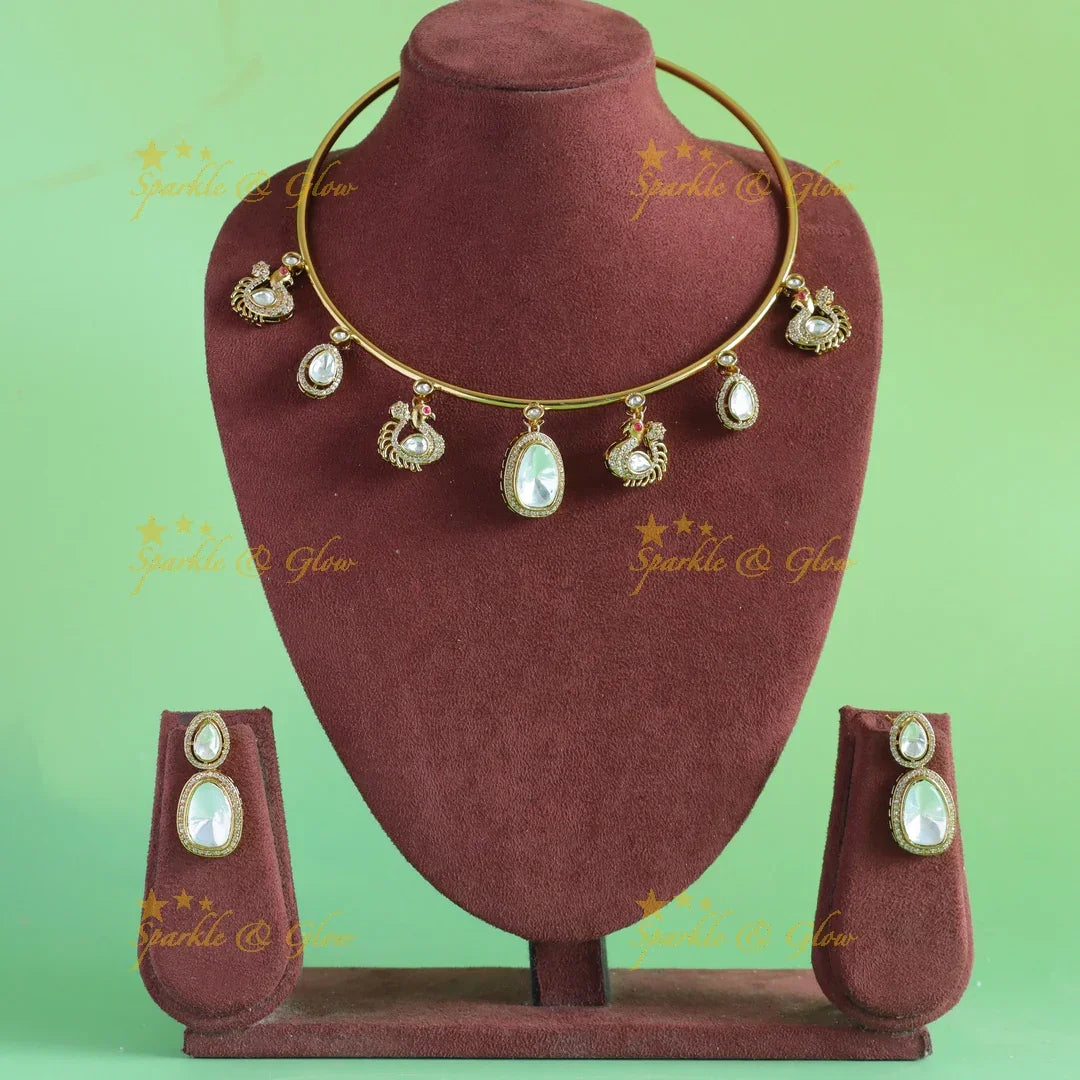 Stunning Peacock design and oval stone victorian AD hasli choker - Sparkle and Glow