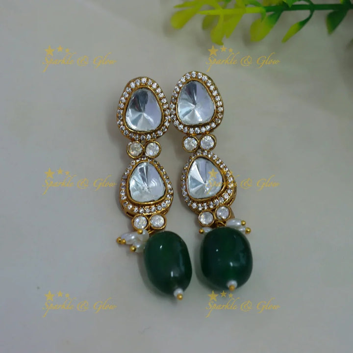 Stunning victorian AD short necklace with rice pearls and green beads - Sparkle and Glow