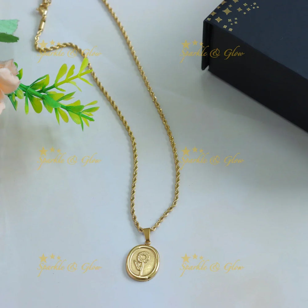 Beautiful Gold Floral pendant Zigzag Short necklace - Sparkle and Glow