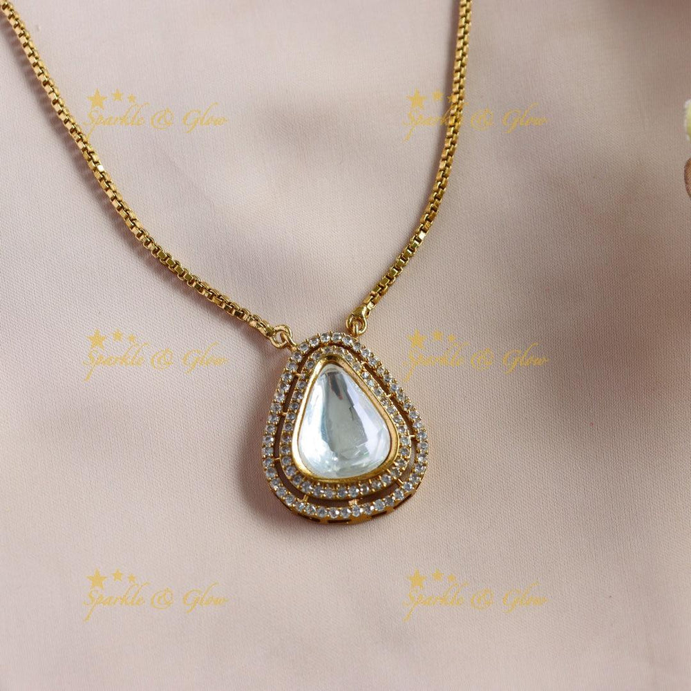 Elegant Triangle stone pendant victorian AD long chain - Sparkle and Glow