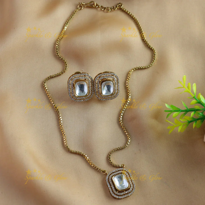 Beautiful Square stone pendant victorian AD long chain - Sparkle and Glow