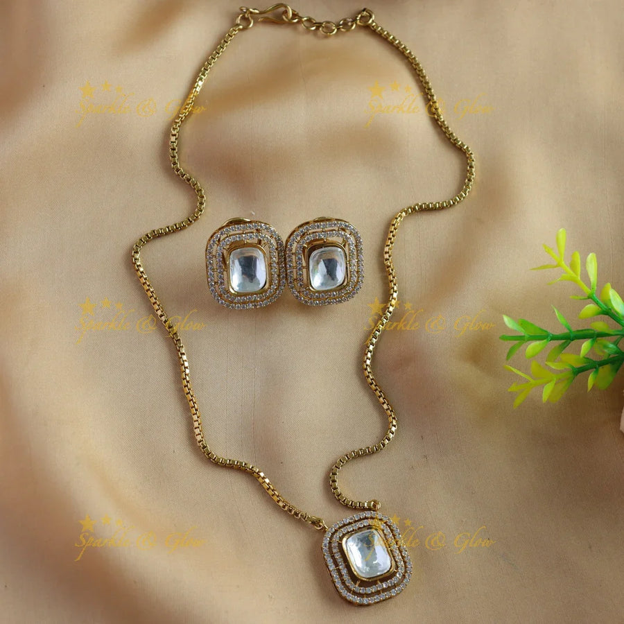 Beautiful Square stone pendant victorian AD long chain - Sparkle and Glow