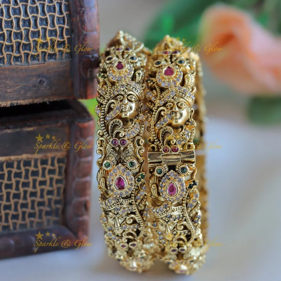 Elegant Idol Lakshmi Leaflet Bangles with AD stones- - Sparkle and Glow