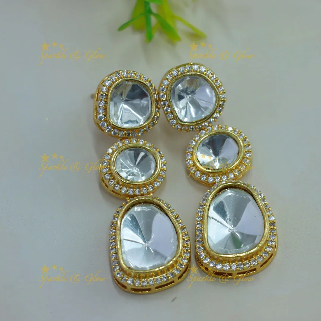 Beautiful Three stones pendant victorian AD long chain - Sparkle and Glow