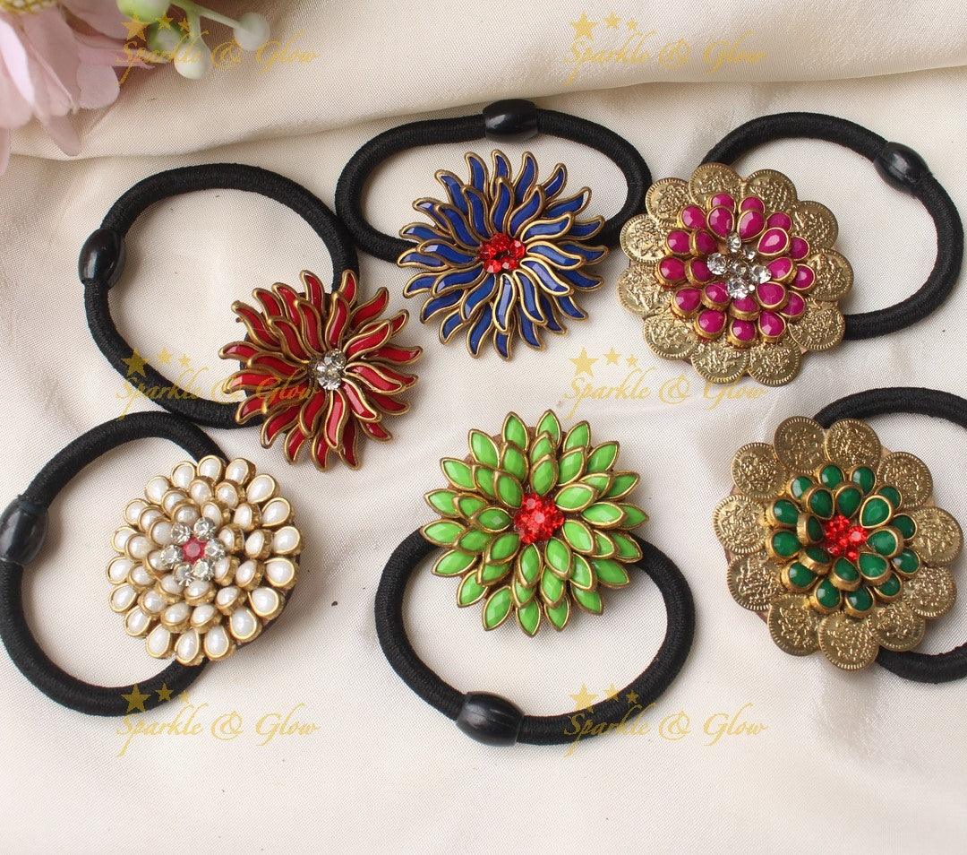 Sparkling Multi Floral and Leaf design Silkthread Hairband- Set of 6- Assorted colours for return gifts - Sparkle and Glow