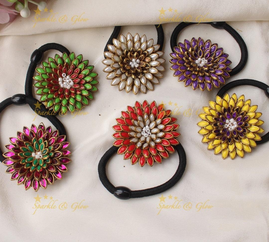 Elegant Dual tone Sunflower design Silkthread Hairband- Set of 6- Assorted colours for return gifts - Sparkle and Glow