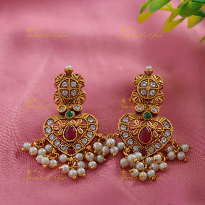 Stunning Leaf design gutta pusalu long necklace with ruby emerald and CZ stones - Sparkle and Glow