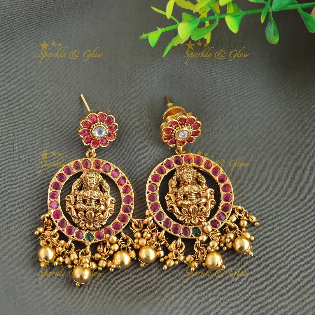 Stunning Lakshmi peacock carved two layer kemp stone bottu long necklace with gold beads - Sparkle and Glow