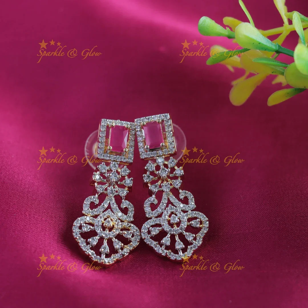 Grand Floral Leaflet design American diamond Haram with Ruby stones and pearls - Sparkle and Glow