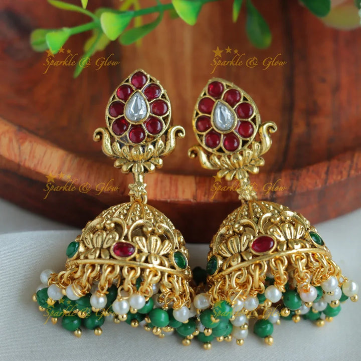 Stunning Mango peacock kemp stone short necklace with green beads - Sparkle and Glow