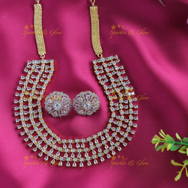 Elegant Square stone and waterdrop design American diamond short necklace - Sparkle and Glow