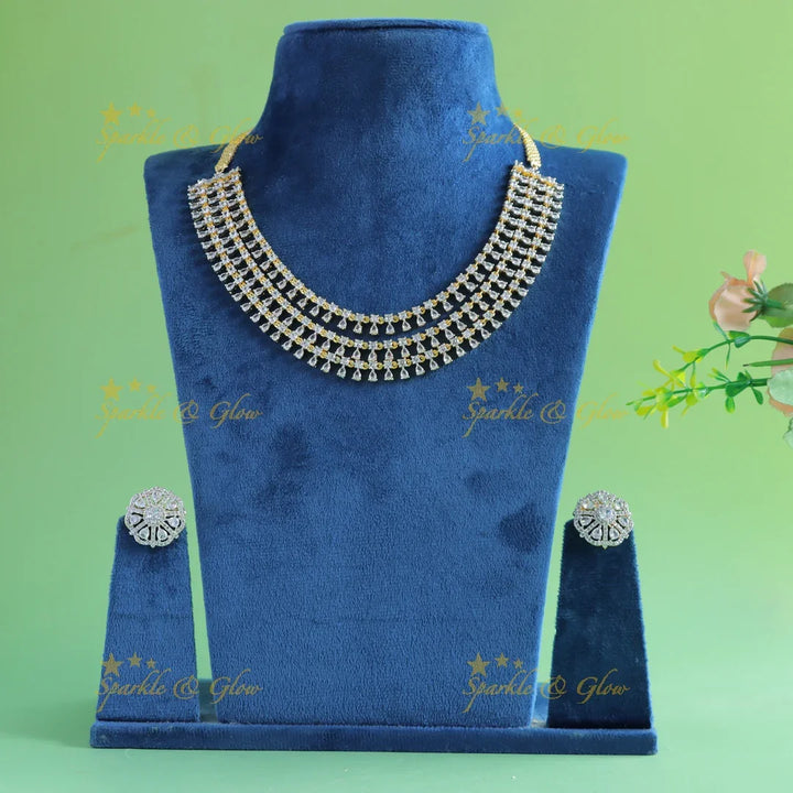 Elegant Square stone and waterdrop design American diamond short necklace - Sparkle and Glow