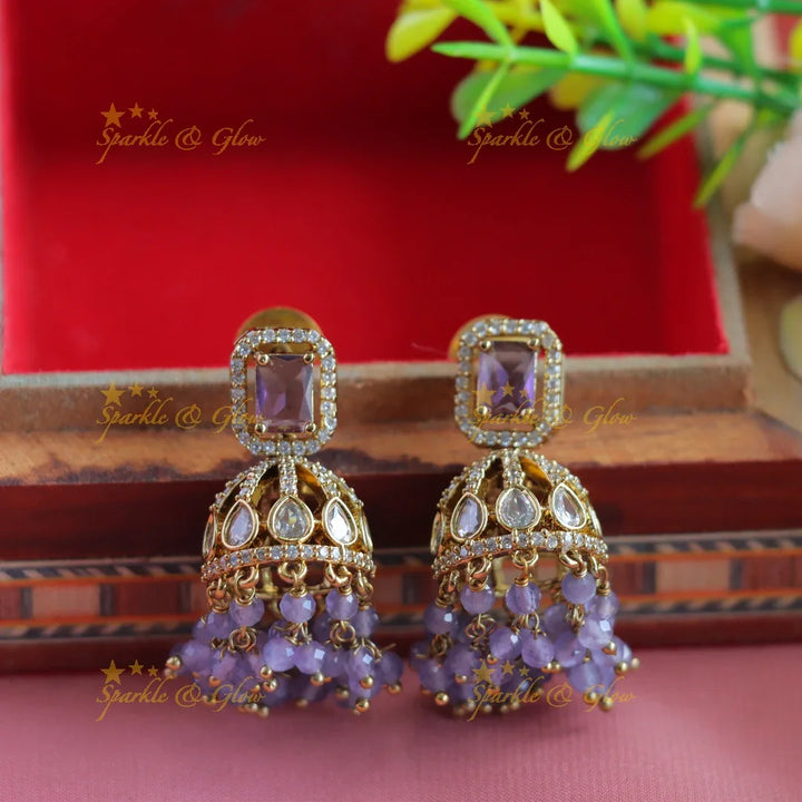 Gracious Floral Elephant carved Victorian AD short necklace with jhumuka drop - Sparkle and Glow