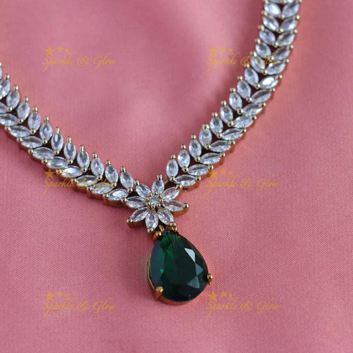 Beautiful Floral Leaf design AD Short necklace with Interchangeable stones - Sparkle and Glow