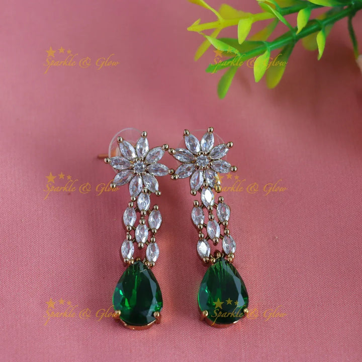 Beautiful Floral Leaf design AD Short necklace with Interchangeable stones - Sparkle and Glow