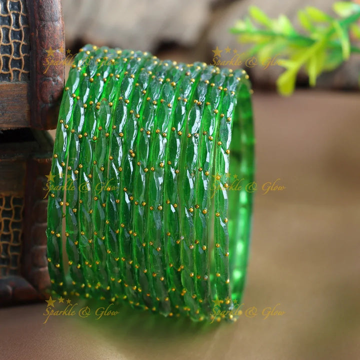 Beautiful Big drop glass bangles set of 12 bangles, (one dozen ), with gold dots - baby pink - Sparkle and Glow