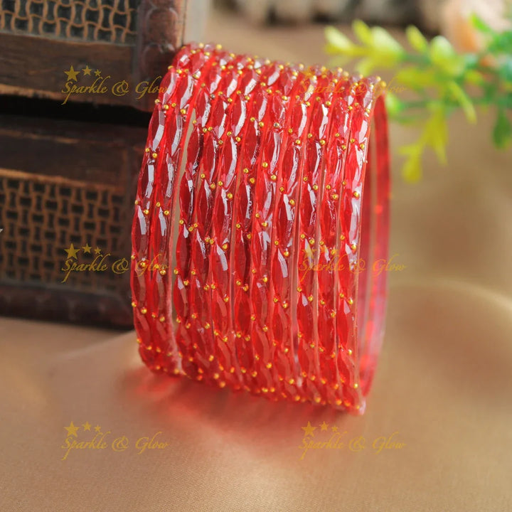 Beautiful Big drop glass bangles set of 12 bangles, (one dozen ), with gold dots - baby pink - Sparkle and Glow