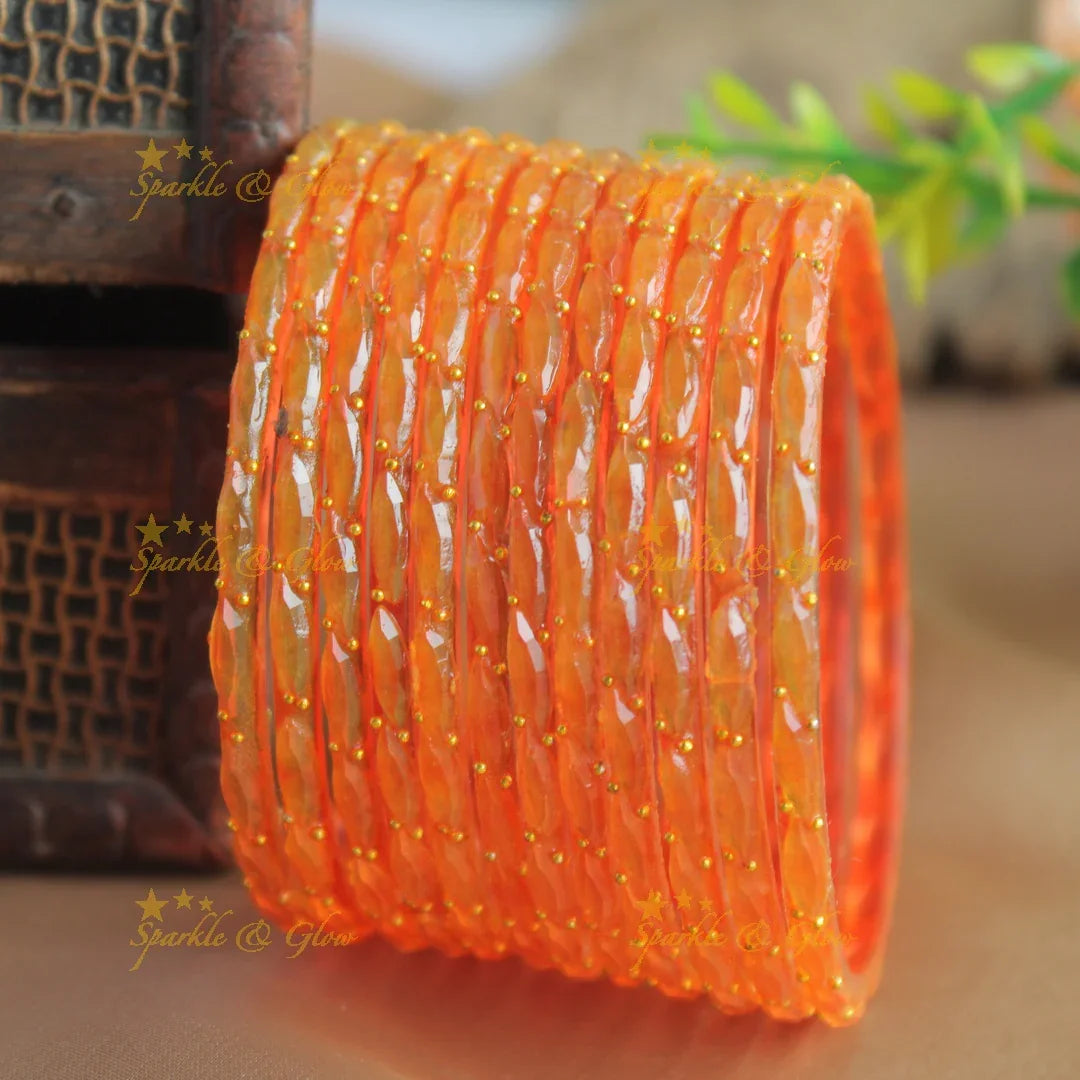 Beautiful Big drop glass bangles set of 12 bangles, (one dozen ), with gold dots - baby pink - Sparkle and Glow