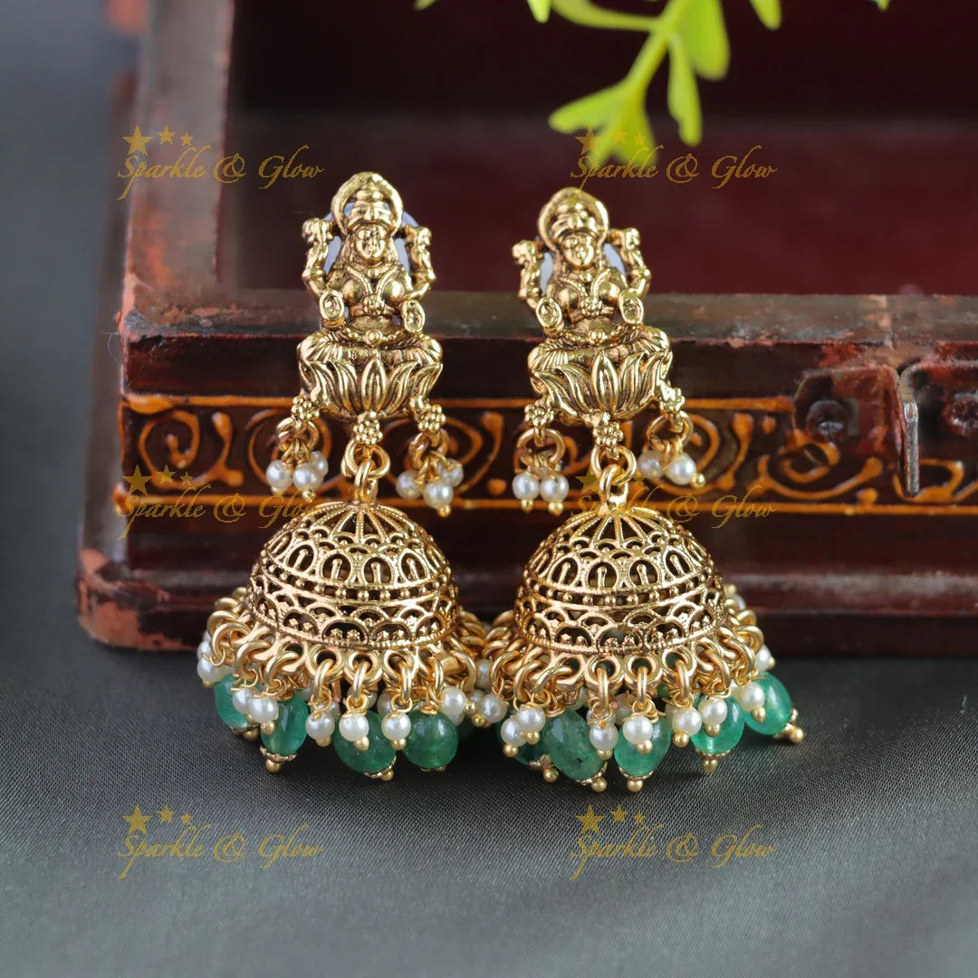 Exclusive Lakshmi peacock carved jadau long necklace with pearls and mint green beads - Sparkle and Glow