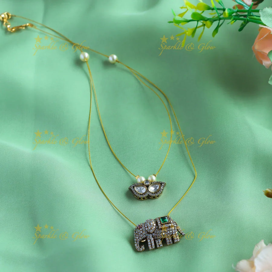 Gracious Elephant pendant carved Victorian AD invisible necklace - Sparkle and Glow