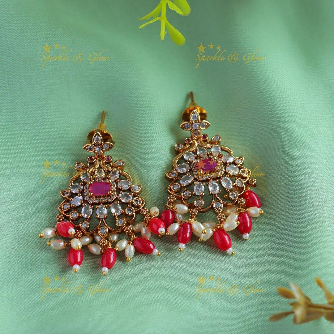 Sparkling Dual tone Floral pendant carved AD pipe necklace-Coral - Sparkle and Glow