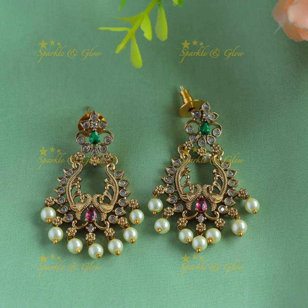 Elegant Grand Floral Peacock pendant carved AD pipe necklace-Green - Sparkle and Glow