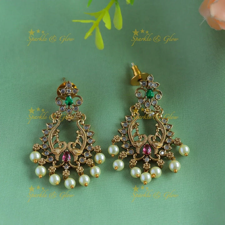Elegant Grand Floral Peacock pendant carved AD pipe necklace-Green - Sparkle and Glow