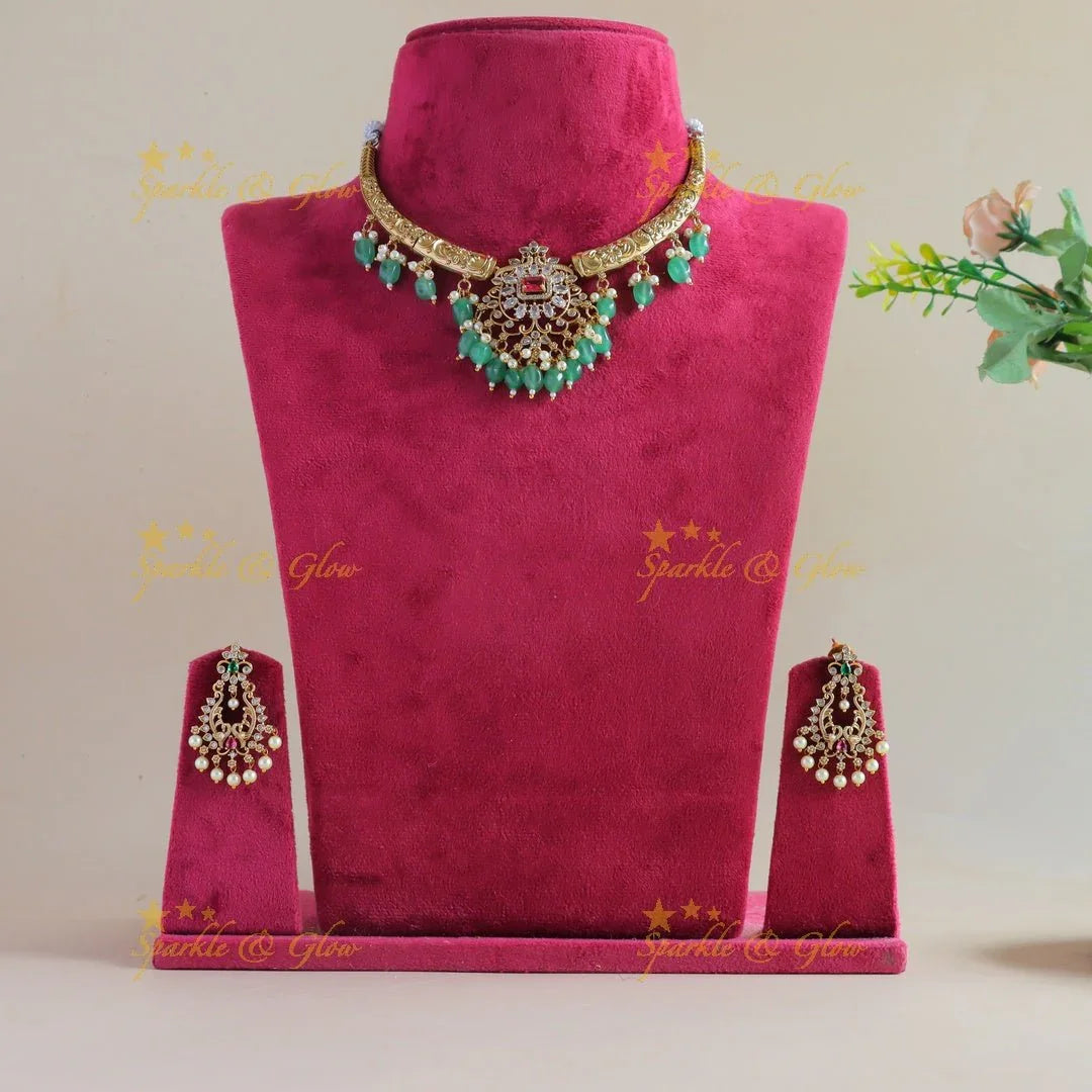 Elegant Grand Floral Peacock pendant carved AD pipe necklace-Green - Sparkle and Glow