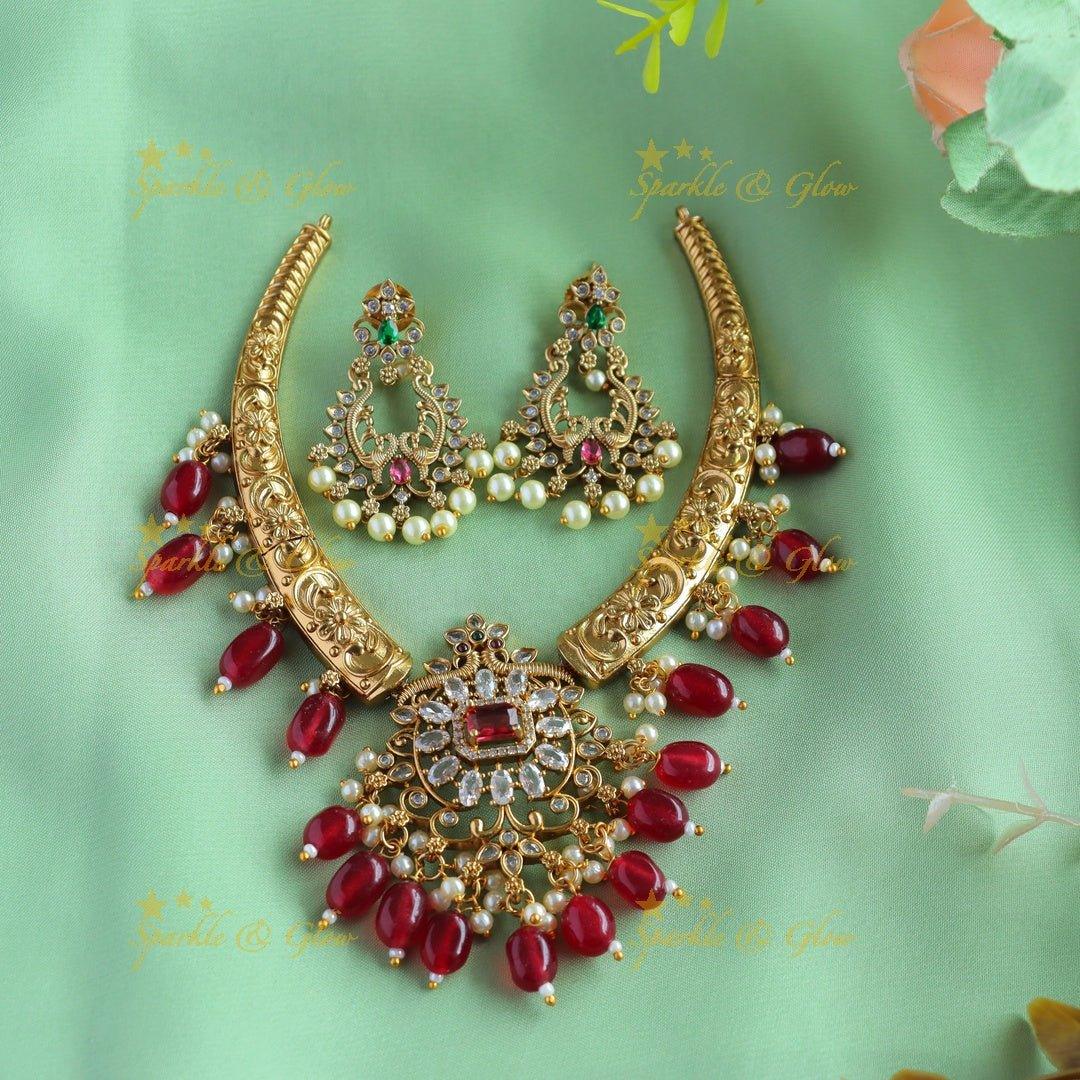 Elegant Grand Floral Peacock pendant carved AD pipe necklace-Green - Sparkle and Glow