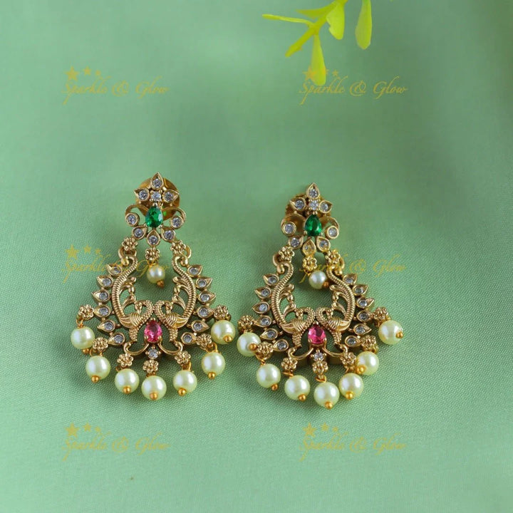 Elegant Grand Floral Peacock pendant carved AD pipe necklace-Green - Sparkle and Glow