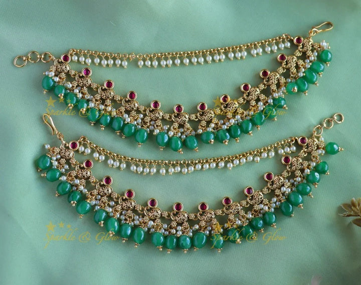 Sparkling Peacock design guttapusalu Earchain-White - Sparkle and Glow