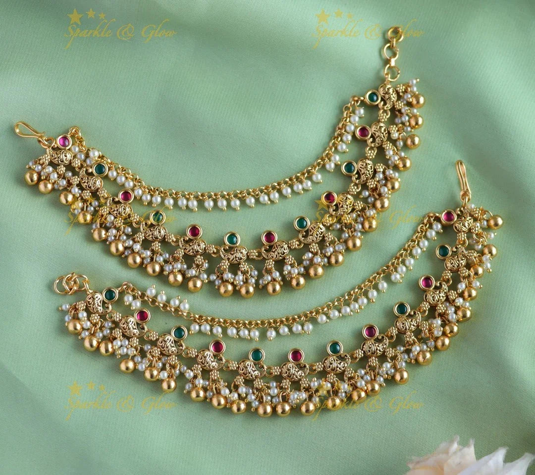 Sparkling Peacock design guttapusalu Earchain-White - Sparkle and Glow