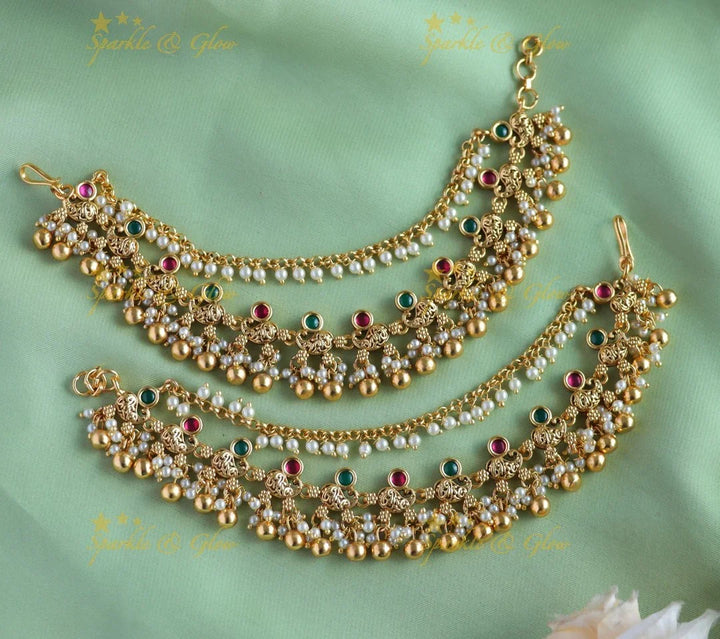 Sparkling Peacock design guttapusalu Earchain-White - Sparkle and Glow