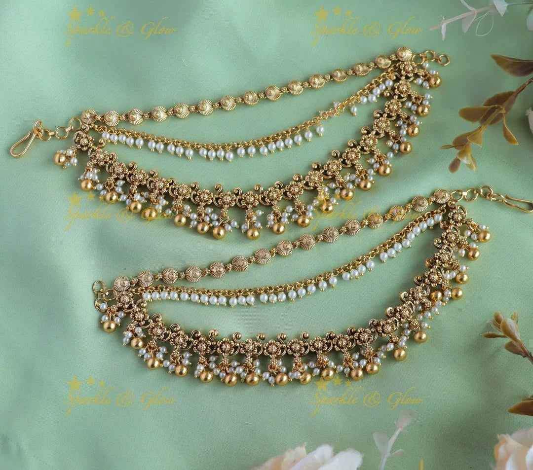 Elegant Flower design Earchain - Sparkle and Glow