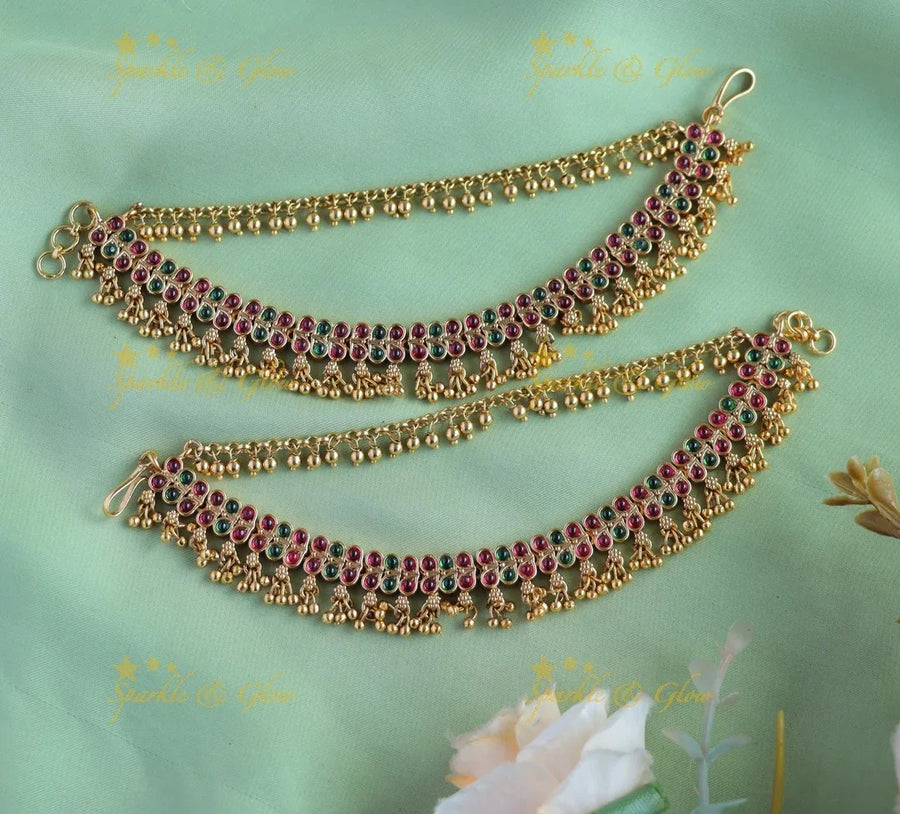 Sparkling Kemp stone earchain with gold beads - Sparkle and Glow