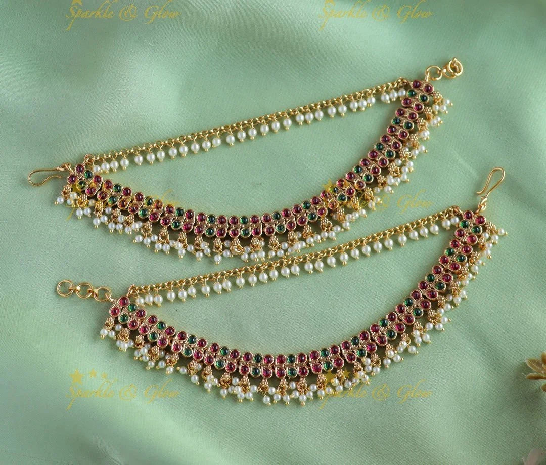 Sparkling Kemp stone earchain with gold beads - Sparkle and Glow