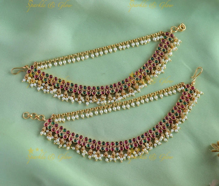 Sparkling Kemp stone earchain with gold beads - Sparkle and Glow
