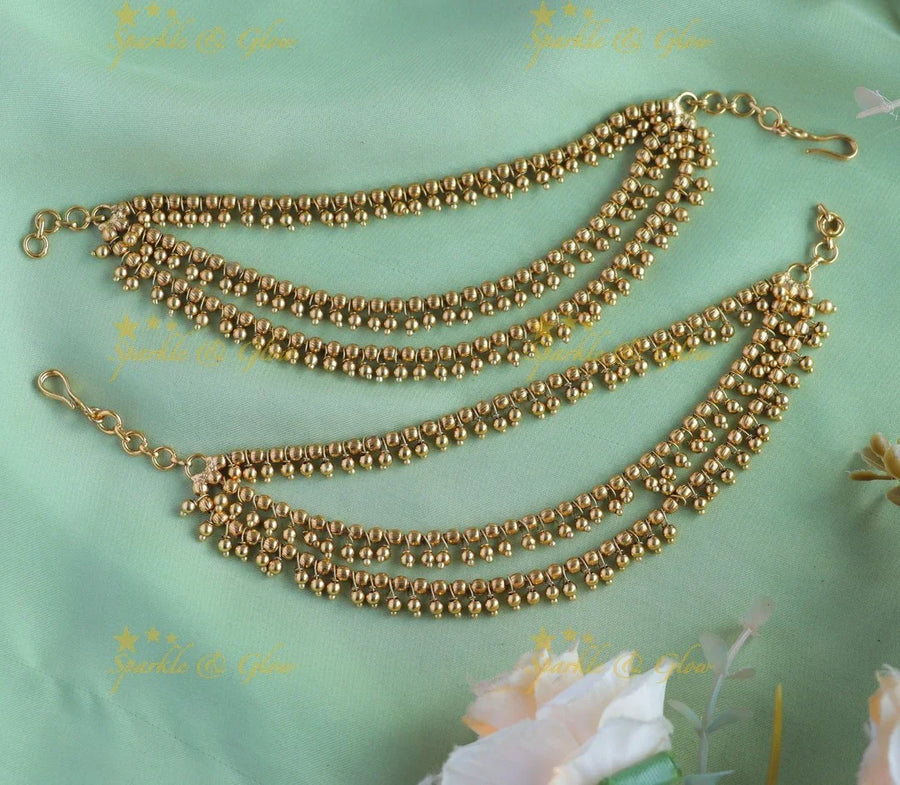 Gold alike Three layered Gold beads earchain - Sparkle and Glow