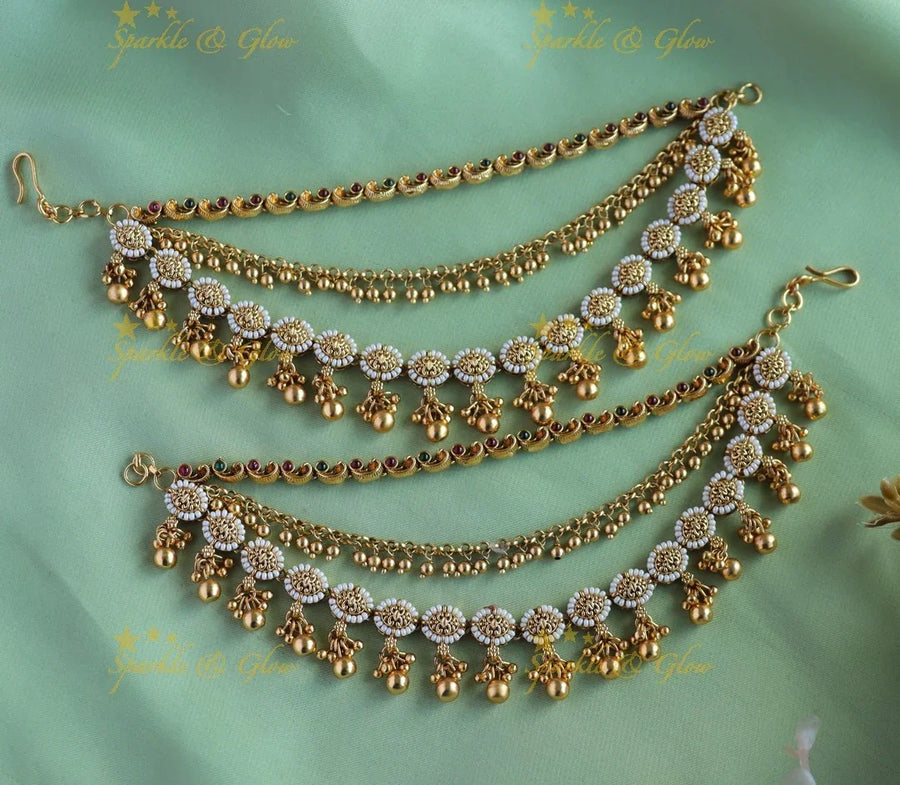 Gracious Cluster pearl floral Kemp earchain - Sparkle and Glow