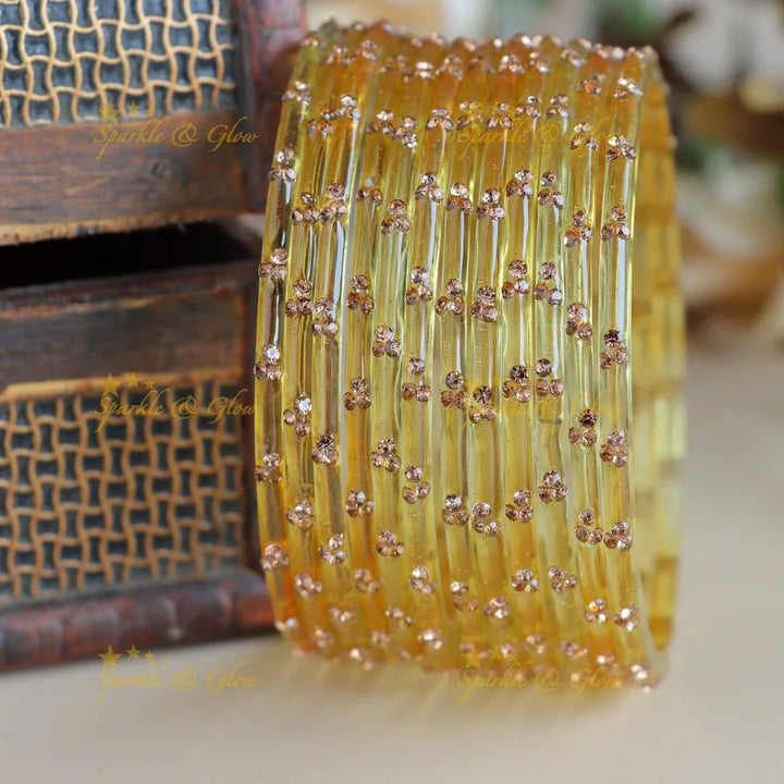 Stunning Glass bangles set of 12 bangles, (one dozen ), with stones - Sparkle and Glow