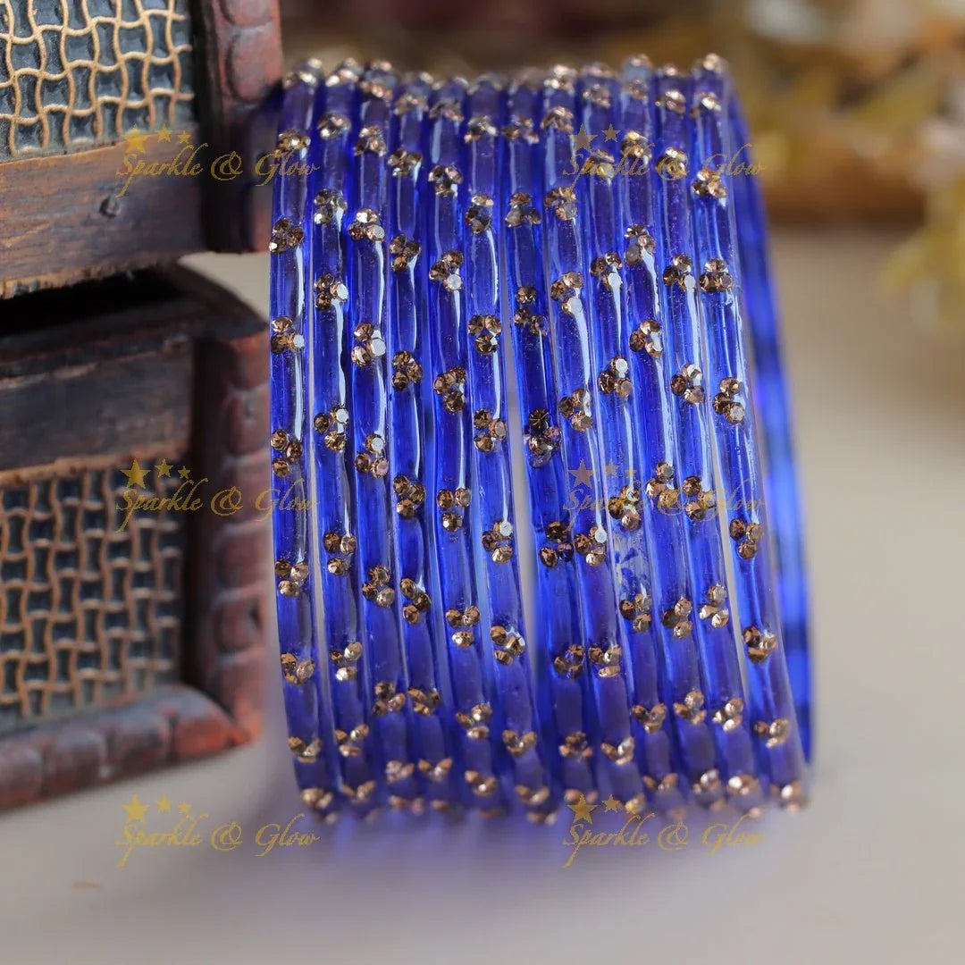 Stunning Glass bangles set of 12 bangles, (one dozen ), with stones - Sparkle and Glow
