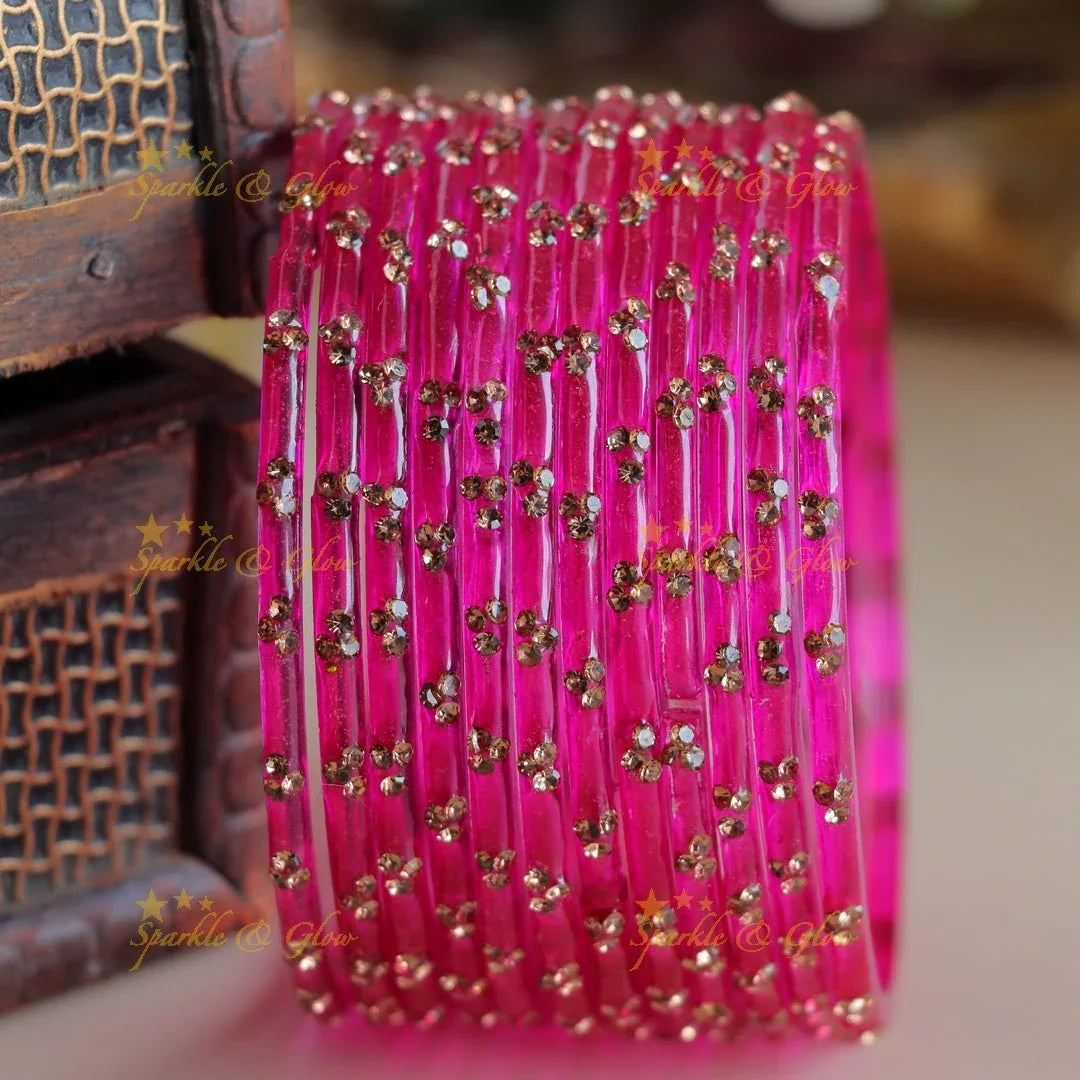 Stunning Glass bangles set of 12 bangles, (one dozen ), with stones - Sparkle and Glow
