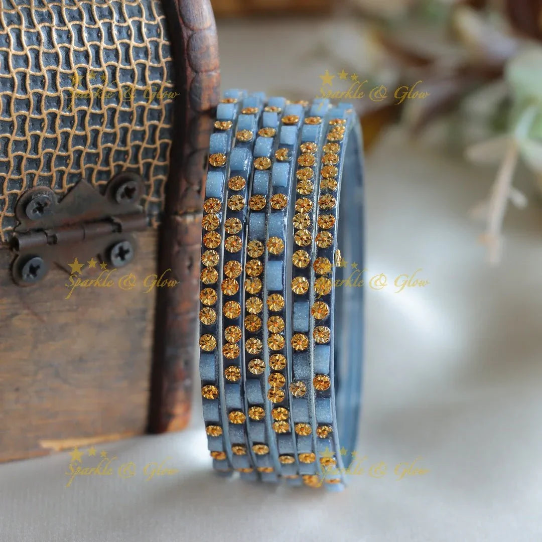 Exclusive Glass bangles set of 6 bangles, with gold design - Sparkle and Glow