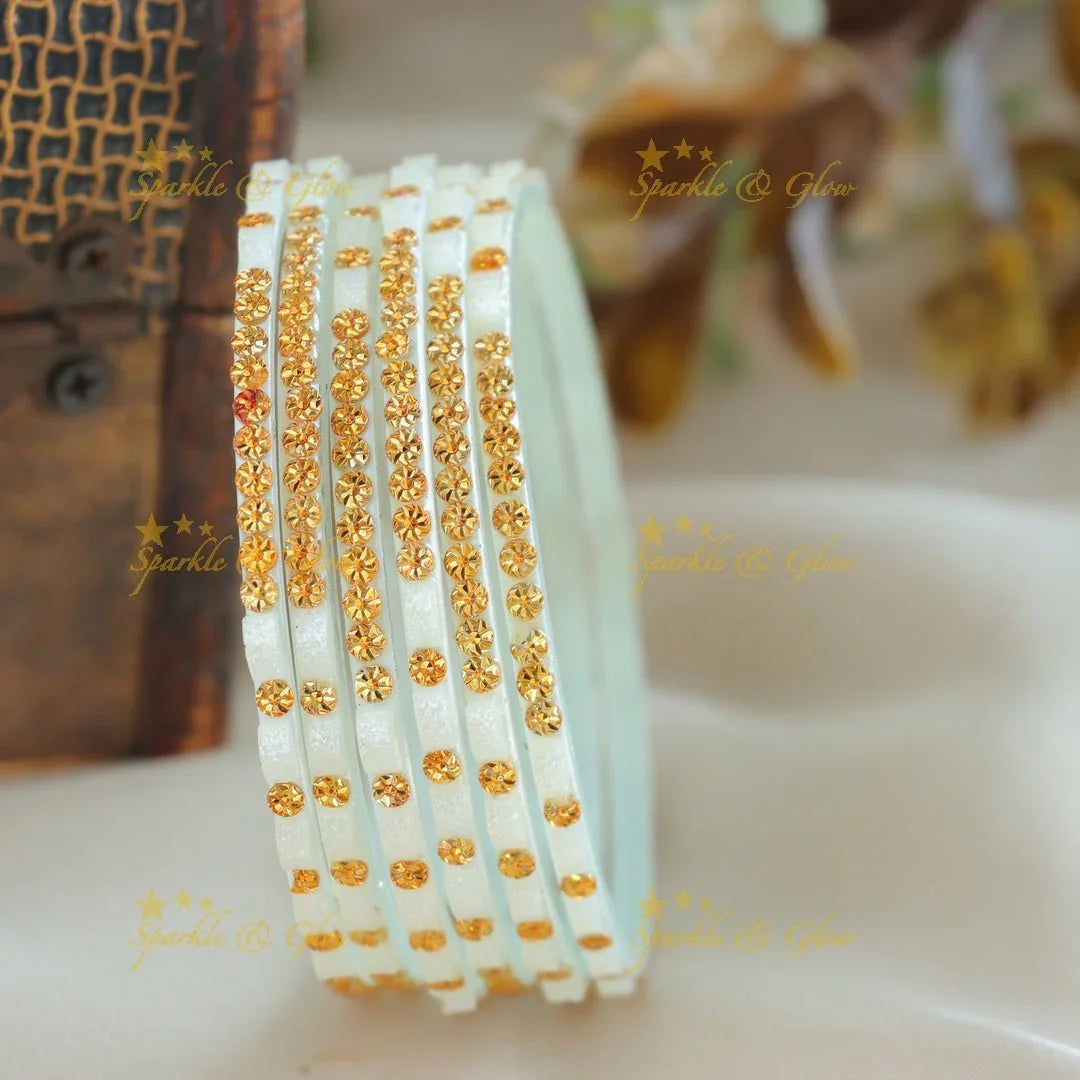 Exclusive Glass bangles set of 6 bangles, with gold design - Sparkle and Glow