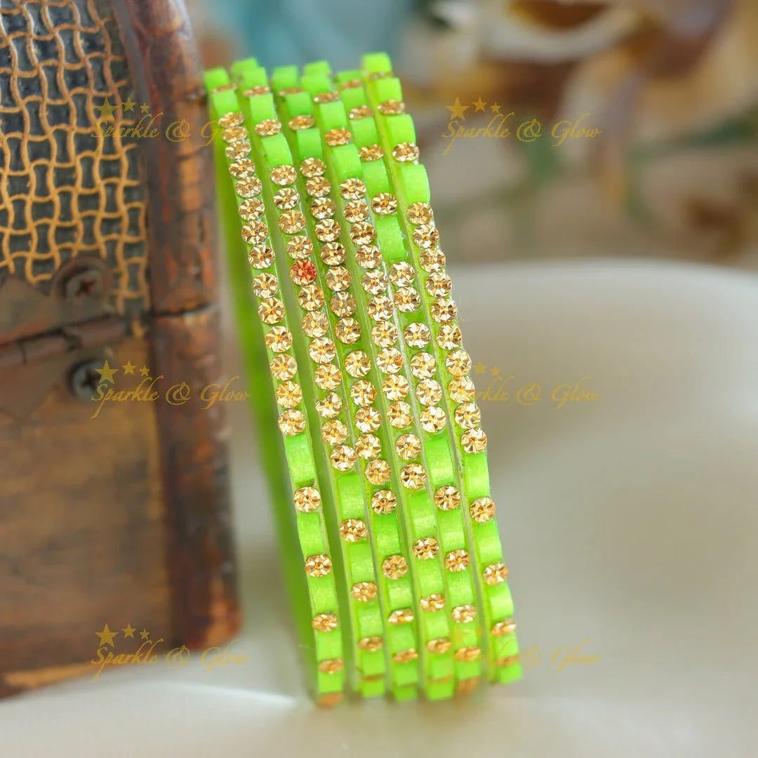 Exclusive Glass bangles set of 6 bangles, with gold design - Sparkle and Glow