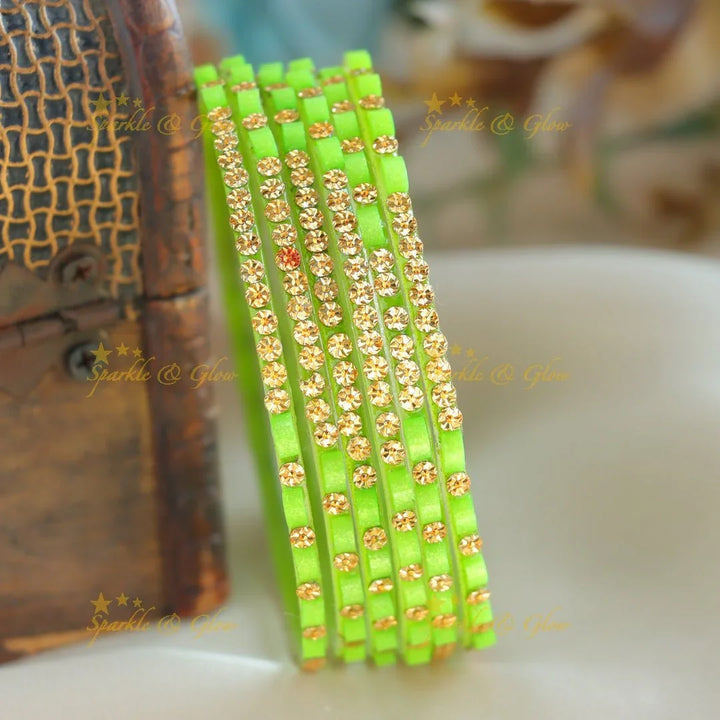 Exclusive Glass bangles set of 6 bangles, with gold design - Sparkle and Glow